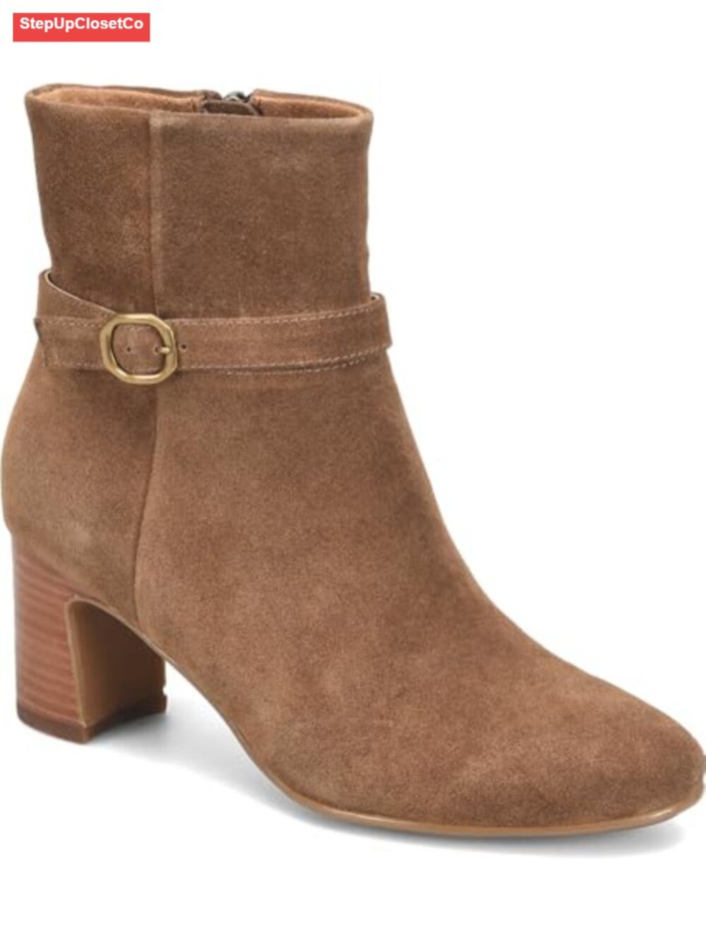 Sofft Albany Suede Ankle Bootie Block Heel Leather Lined Zip Harness Casual